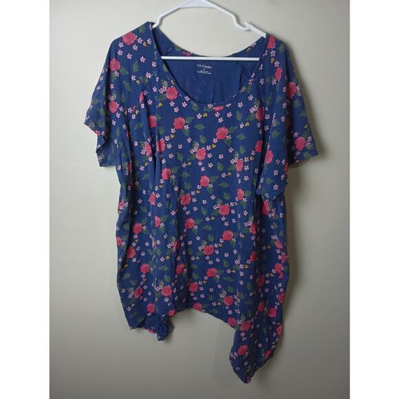 Women's CW Classics Floral Top Blouse Lot of 2 Size 4X Short sleeve 100% Cotton - Picture 2 of 7